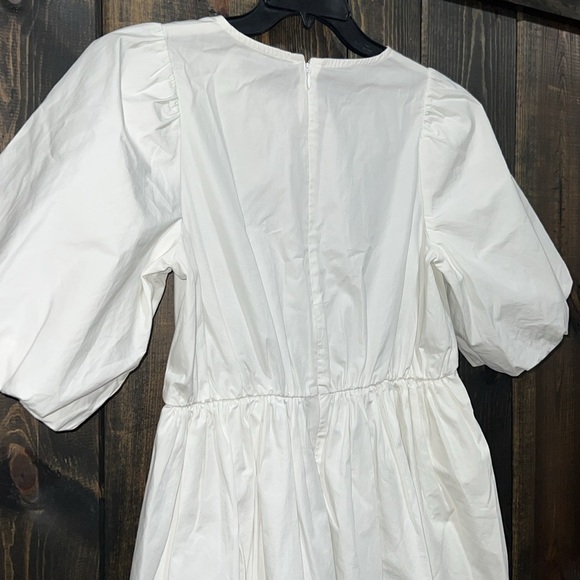 NWT Madewell Bubble Sleeve Poplin Mini Dress 4 White Pockets Sundress Boho Class - Picture 5 of 7